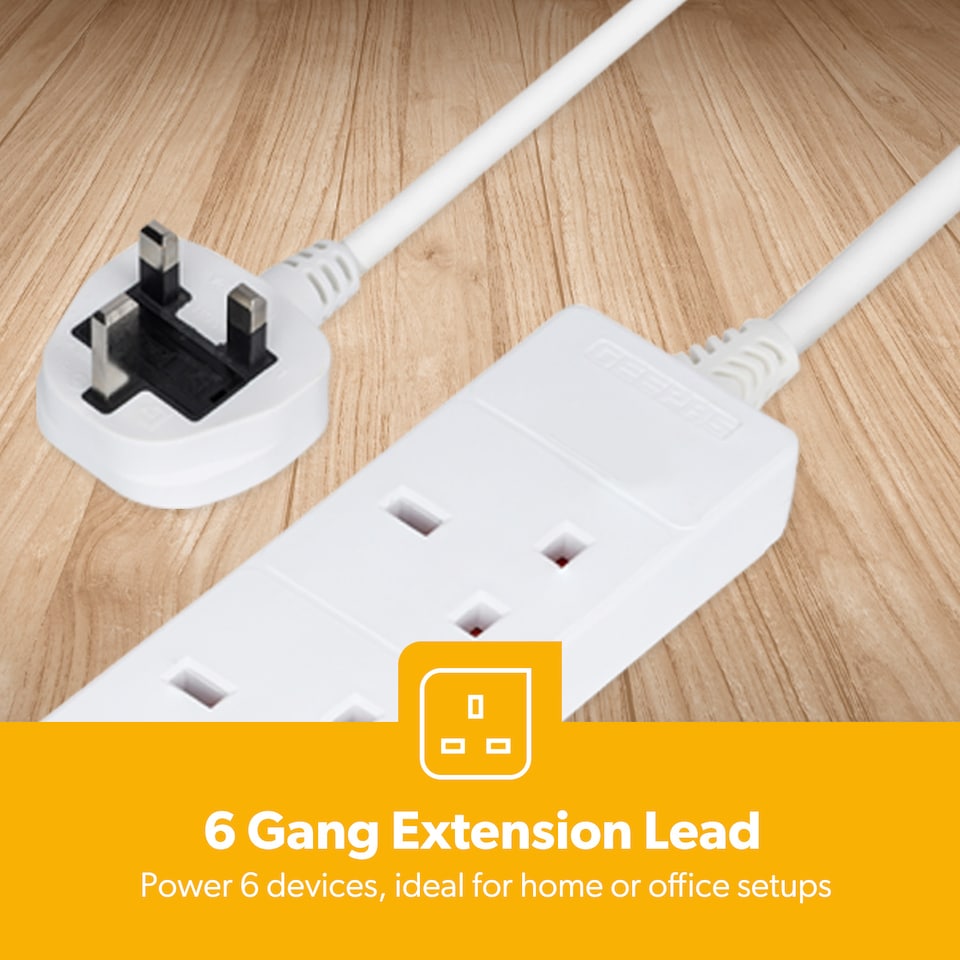 image 1 of GEEPAS 6 Gang Extension Lead, 1M Cable