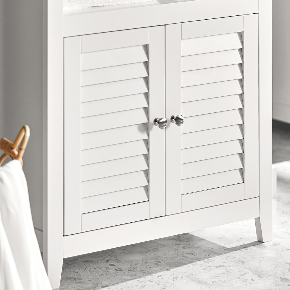 image 1 of SoBuy BZR13-W,Slim Bathroom Storage Cabinet with 2 Shelves & 2 Shutter Doors | White | White | 1