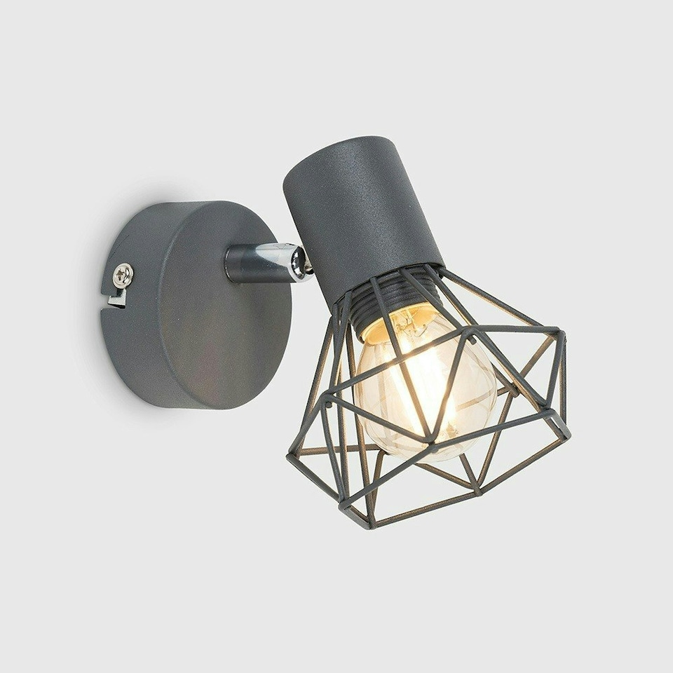image 1 of ValueLights Angus Grey Indoor Wall Light and E14 Golfball LED 4W Warm White 2700K Bulb