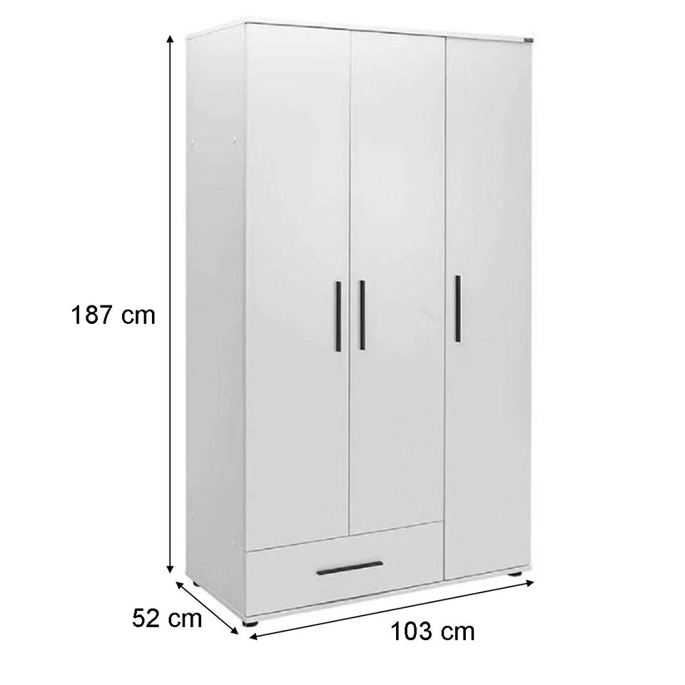 image 1 of Adore Matt White 3 Door 1 Drawer Combi Wardrobe with Shelves White
