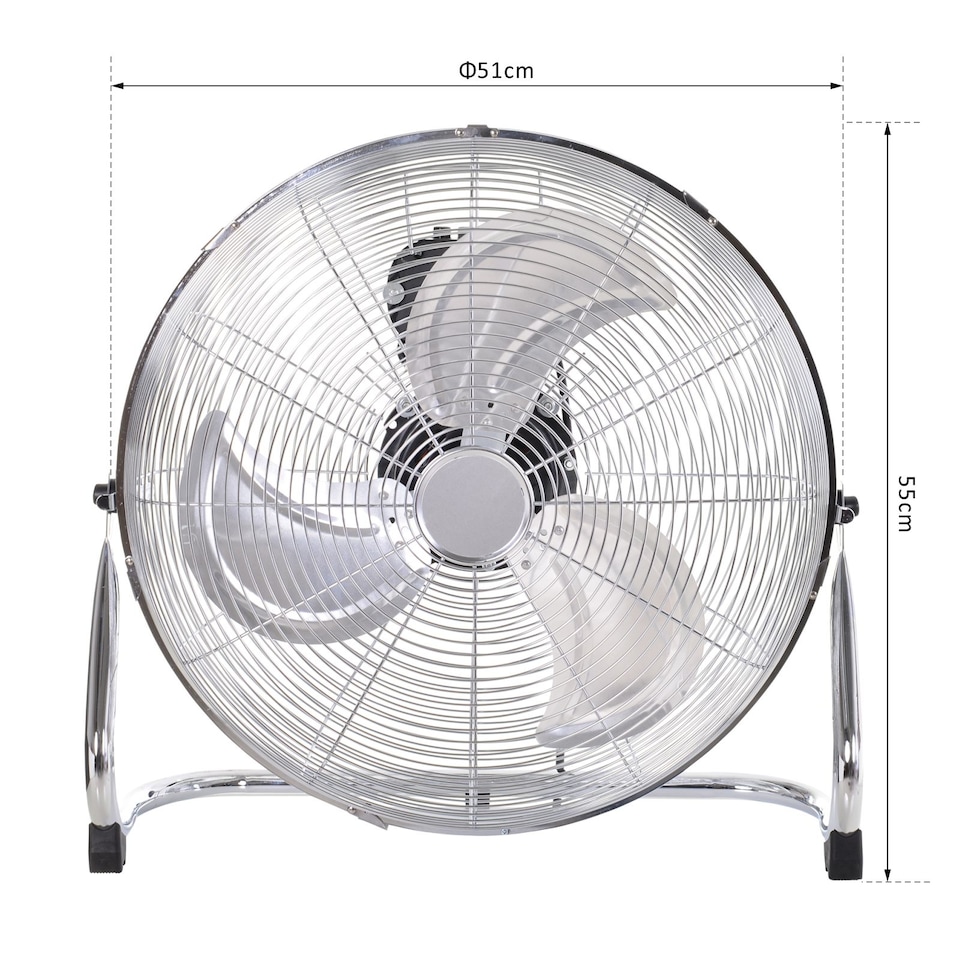 image 1 of HOMCOM 20 Chrome Metal Floor Fan with Tilting, High Velocity, 3 Speed, Portable Gym Fan for Home Office, Silver