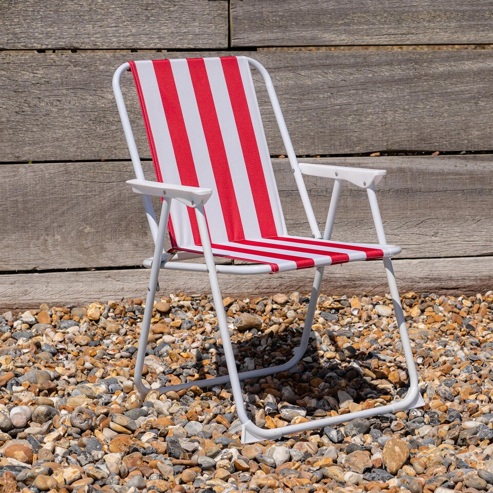 image 1 of Harbour Housewares Folding Metal Beach Chair - Red Stripe | Red | Red Stripe