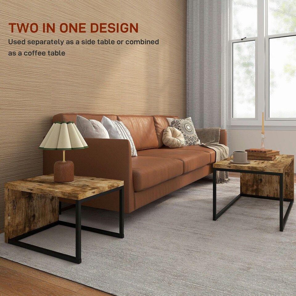 image 1 of HOMCOM Set of 2 Coffee Tables, Side Table, Tea Table for Living Room Bedroom Brown