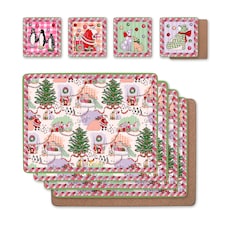 Placemats: 4 x Cath Kidston Christmas Ditsy Table Mats & Coasters, Cork Backed