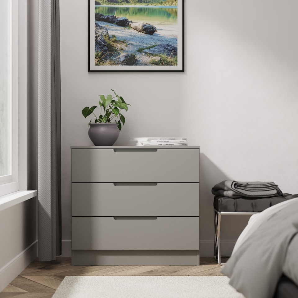 image 1 of Lucca 3 Drawer Chest of Drawers in Dusk Grey (Ready Assembled) | Grey | Dusk Grey