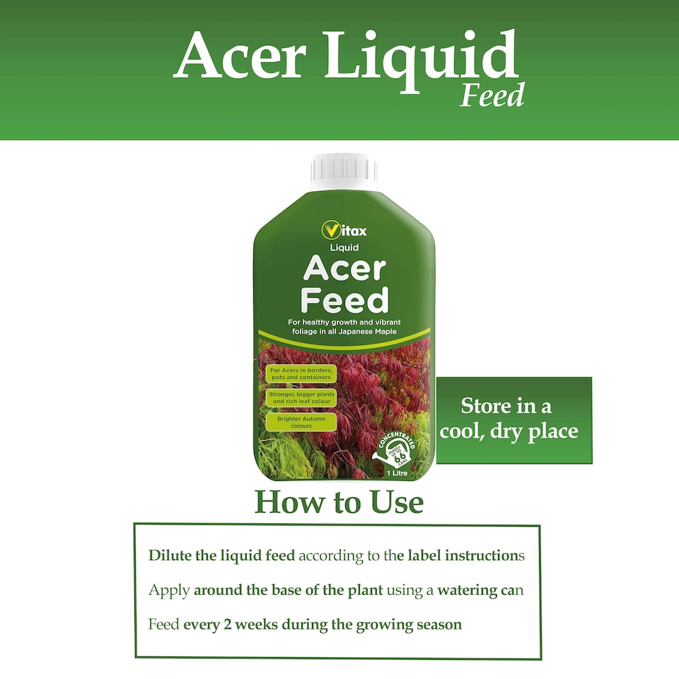 image 1 of Vitax Liquid Acer Feed 1L Concentrated Fertiliser for Japanese Maple Trees Acer Plants Vibrant Foliage and Root Growth