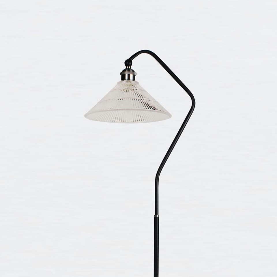 image 1 of First Choice Lighting Matt Black With Fluted Glass Floor Light Black | Clear