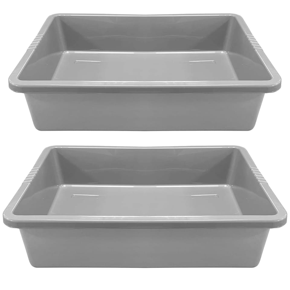 image 1 of 2 x Grey Rectangular Multipurpose Household Tray With Textured Grooved Handles Grey