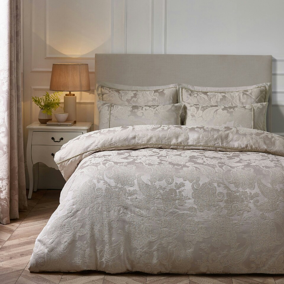 image 1 of Catherine Lansfield Opulent Jacquard Duvet Cover Set Champagne Gold | Gold | Champagne Gold | Super King