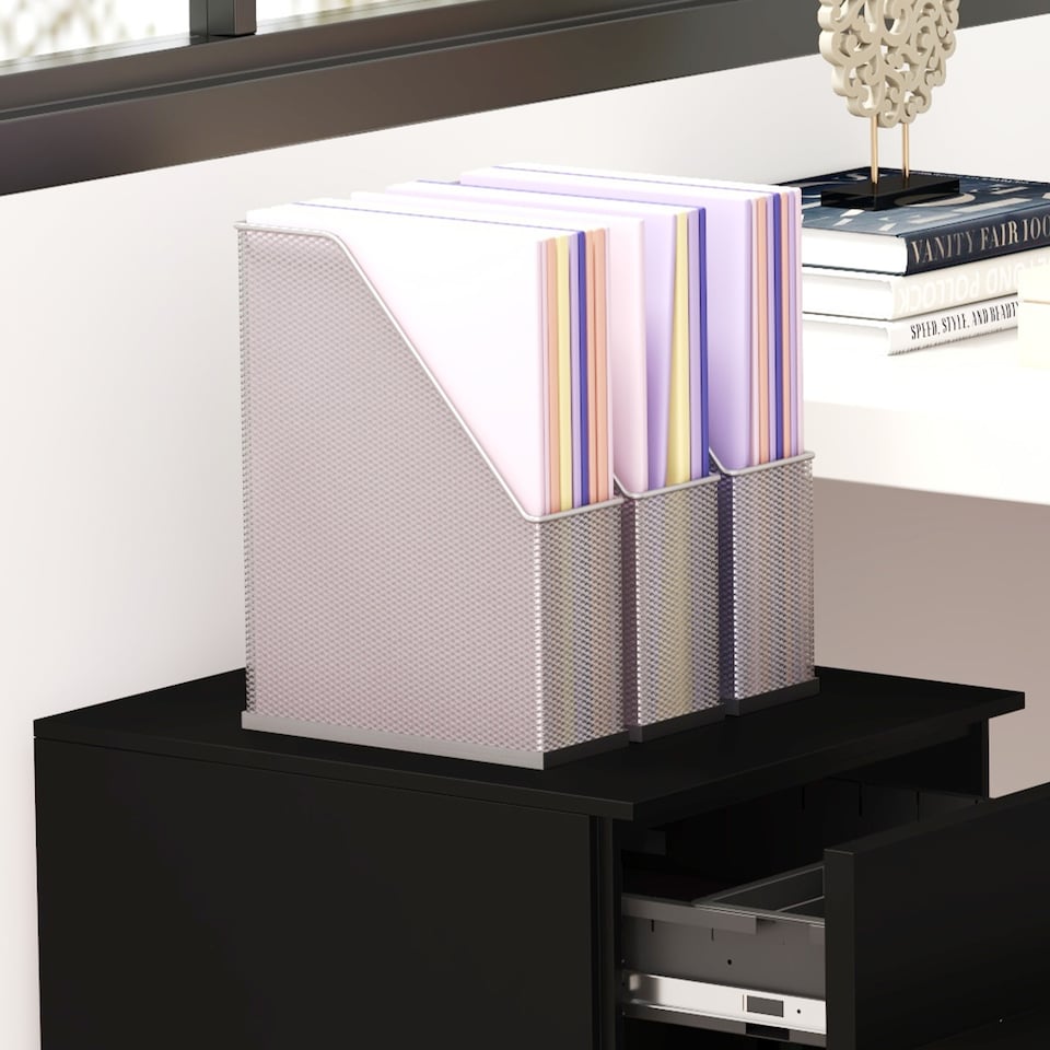 image 1 of Vinsetto 3-Drawer Vertical Filing Cabinet with Pencil Tray, Lock and 5 Wheels, Steel Mobile File Cabinet, for A4, Legal and Letter Size, Pre-Assembled Body, Black