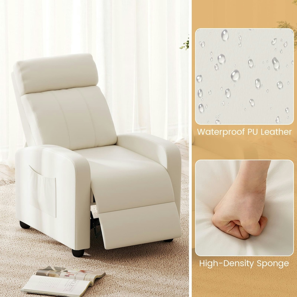image 1 of COSTWAY Recliner Chair Single Sofa with Adjustable Backrest White White