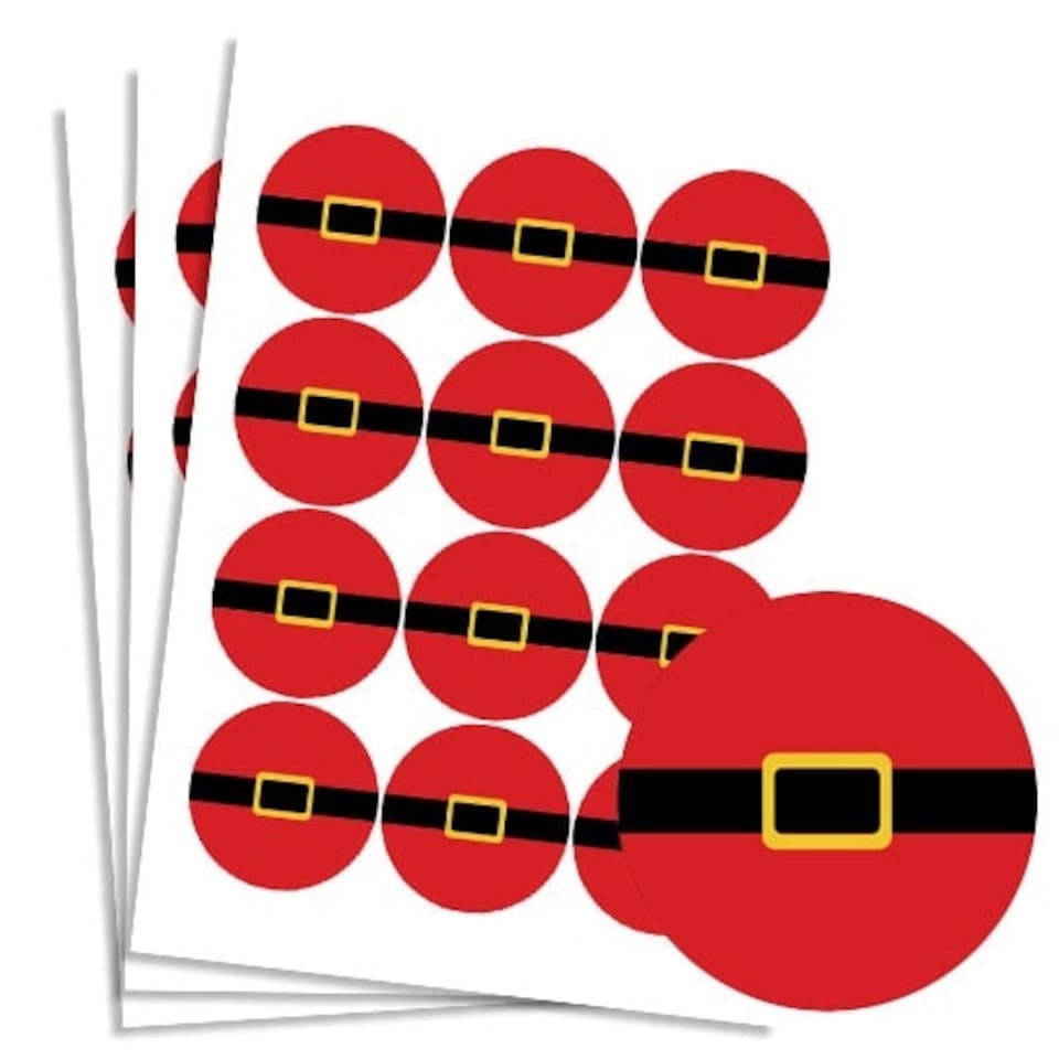 image 1 of Christmas Santa Belt Round Stickers 60mm - Sheet of 12