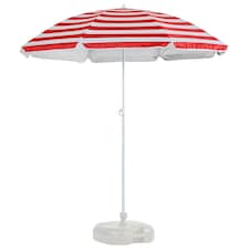 Harbour Housewares Metal Beach Parasol with White Base - 1.8m  - Red Stripe