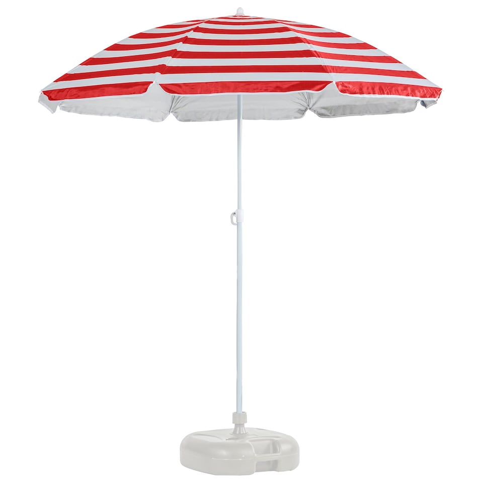 image 1 of Harbour Housewares Metal Beach Parasol with White Base - 1.8m  - Red Stripe
