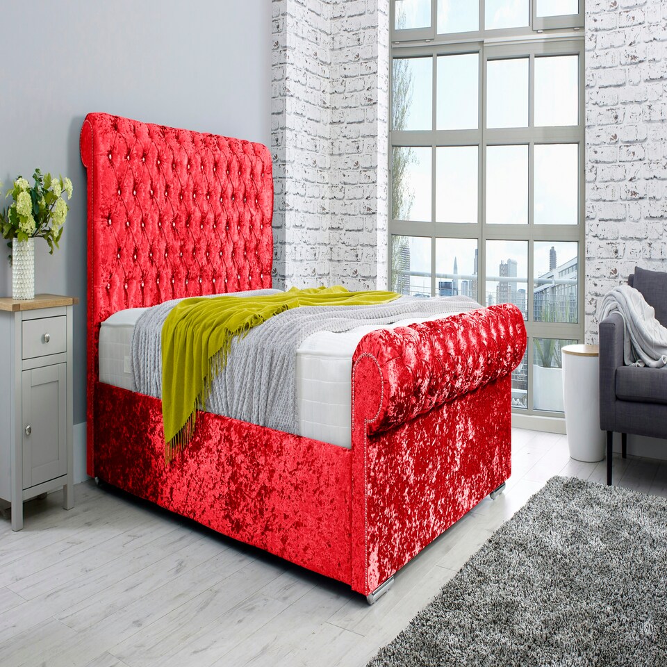 Santino Crush Double Bed Frame - Red