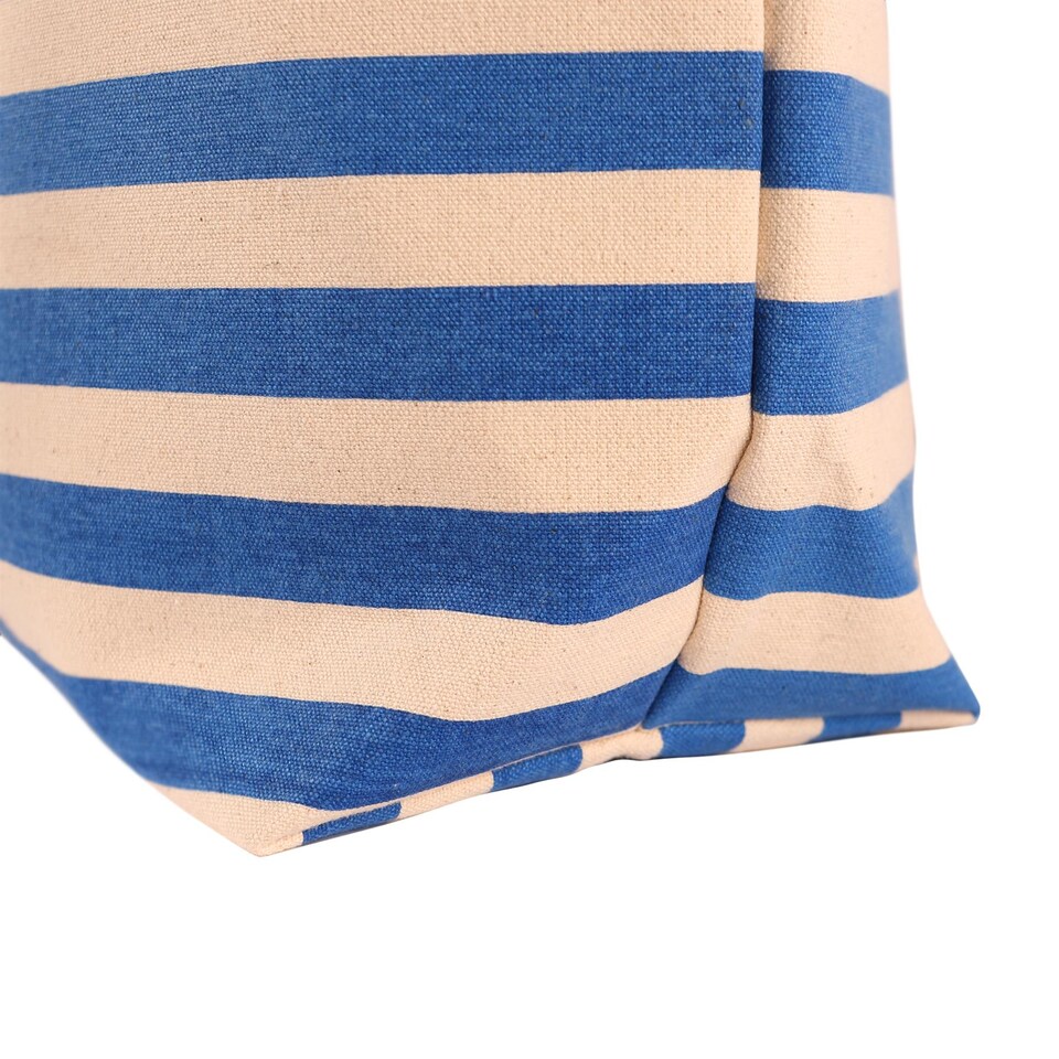 image 1 of Nicola Spring Large Striped Canvas Tote Beach Bag - 55cm x 36cm - Deep Ocean | Blue | Deep Ocean