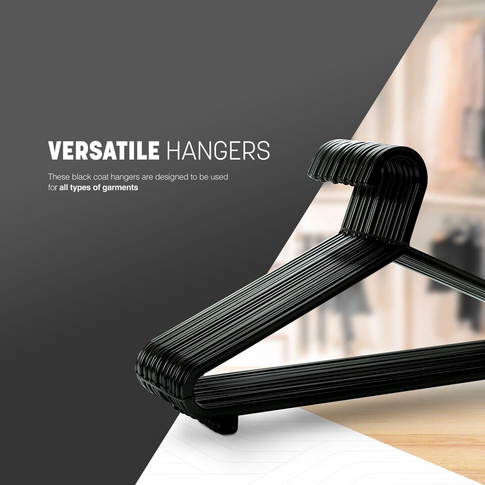 image 1 of Keplin Adult Plastic Coat Hangers Strong Slim Space Saving with Trouser Bar and Hooks