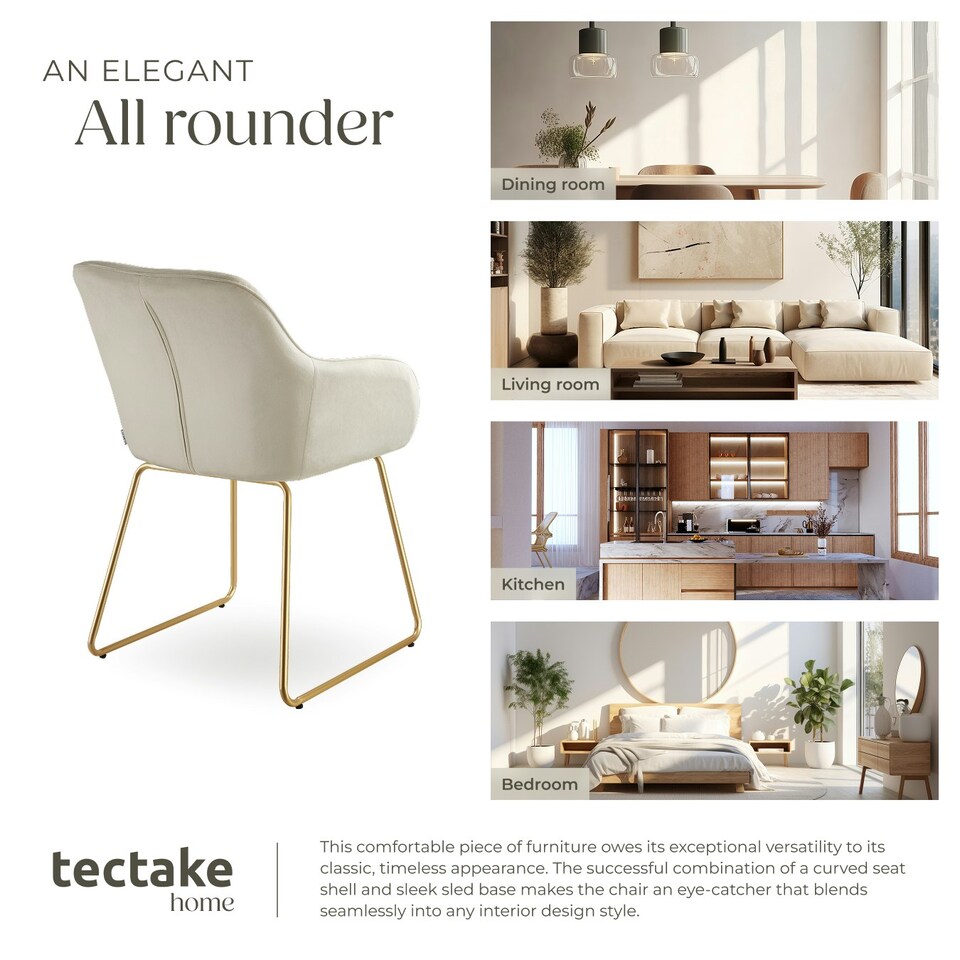 image 1 of Dining Chair Jeane - velvet look, cantilever frame - Set of 4 Cream | Velvet Look Cream/Gold