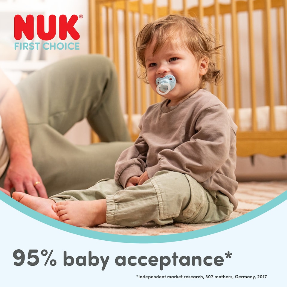 image 1 of NUK First Choice Day & Night Glow in the Dark Soother Set 0-6m 2 Pack