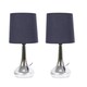 image 2 of ValueLights Teardrop Pair of Chrome Touch Table Lamps with Navy Shade