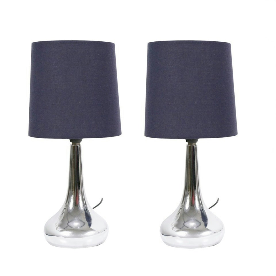 image 1 of ValueLights Teardrop Pair of Chrome Touch Table Lamps with Navy Shade