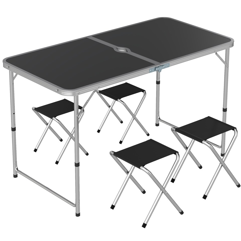 image 1 of Outsunny Camping Table and Chairs Outdoor Indoor Use for BBQ Picnic Garden | Black | Black | 1