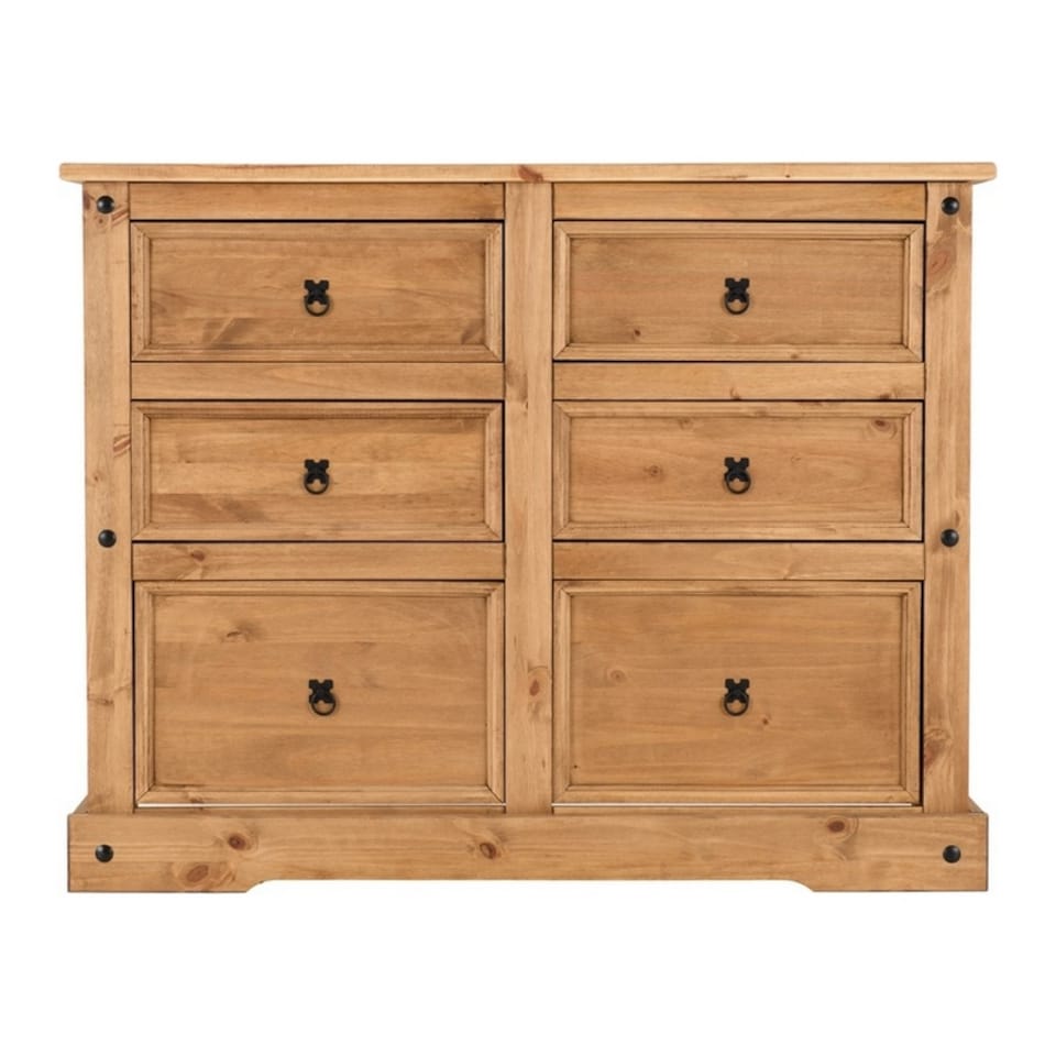 image 1 of Corona 6 Drawer Chest - L49 x W133 x H104.5 cm - Distressed Waxed Pine