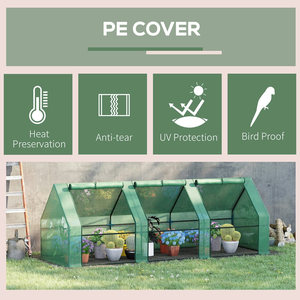 image 1 of Outsunny Mini Greenhouse Garden Planter Zipper Doors Portable 270 x 90 x 90cm