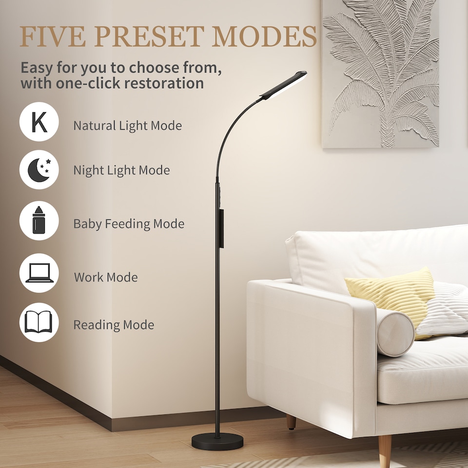 image 1 of HOMCOM LED Floor Lamp for Living Room with Magnetic Remote Control, Black