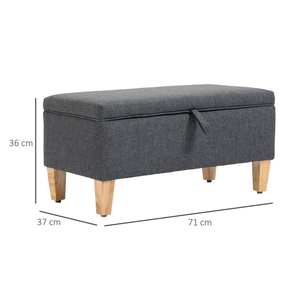 image 1 of HOMCOM Linen Storage Ottoman Storage Box with Rubberwood Legs, Dark Grey