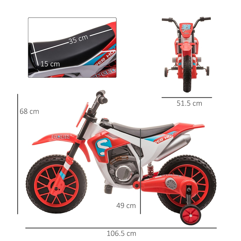 image 1 of HOMCOM 12V Kids Electric Motorbike Ride-On Motorcycle w/ Training Wheels - Red