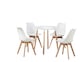 image 1 of 5PCs Dining Set - a White Round Dining Table & Set of 4 White Lorenzo Tulip chairs with Padded Seat | White