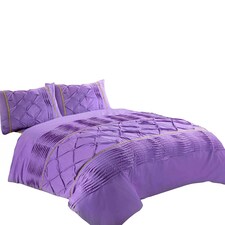 Duvet Cover And Pillowcase Set Silver Black Red Lilac White Pintuck Pleated Design Polycotton Linen Purple | Purple | Lilac | King