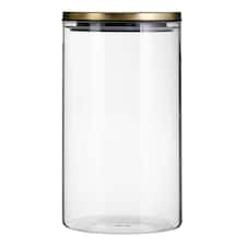 Interiors by Premier 1600ml Gold Lid Storage Jar, Clear Glass with Airtight Silicone Seal and Gold-Coloured Metal Lid