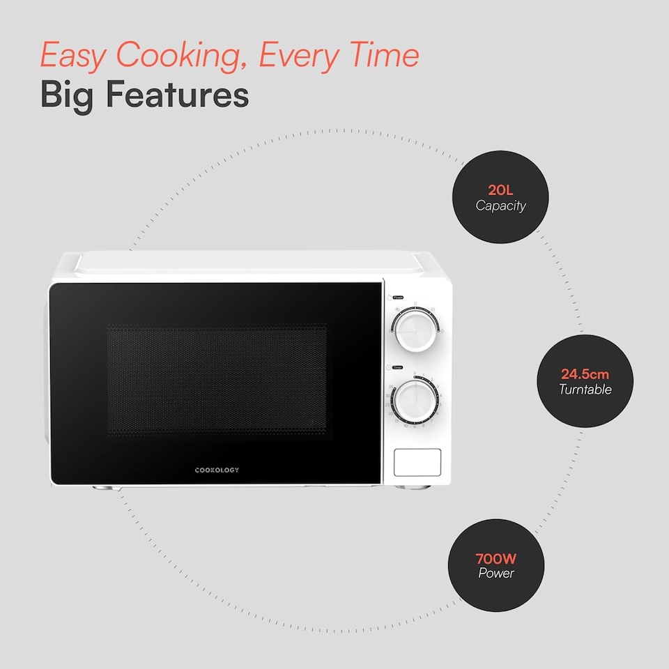 image 1 of 20L Freestanding Microwave Oven with Mechanical Controls 700W - White