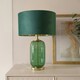 image 2 of ValueLights Leigh Forest Green and Gold Glass Table Lamp with Green Velvet and Gold Inner Shade with LED Bulb
