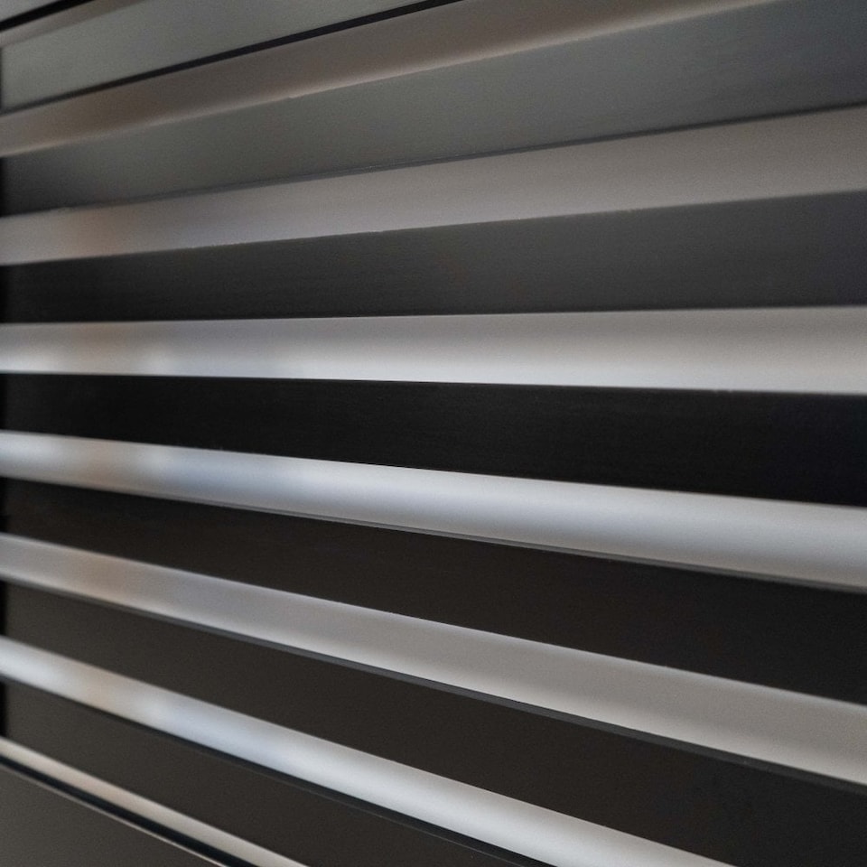 image 1 of JSH Radiator Cover Black Horizontal Slat Wood MDF - Large - 152cm (W) x 81.5cm (H) x 19cm (D) | Black