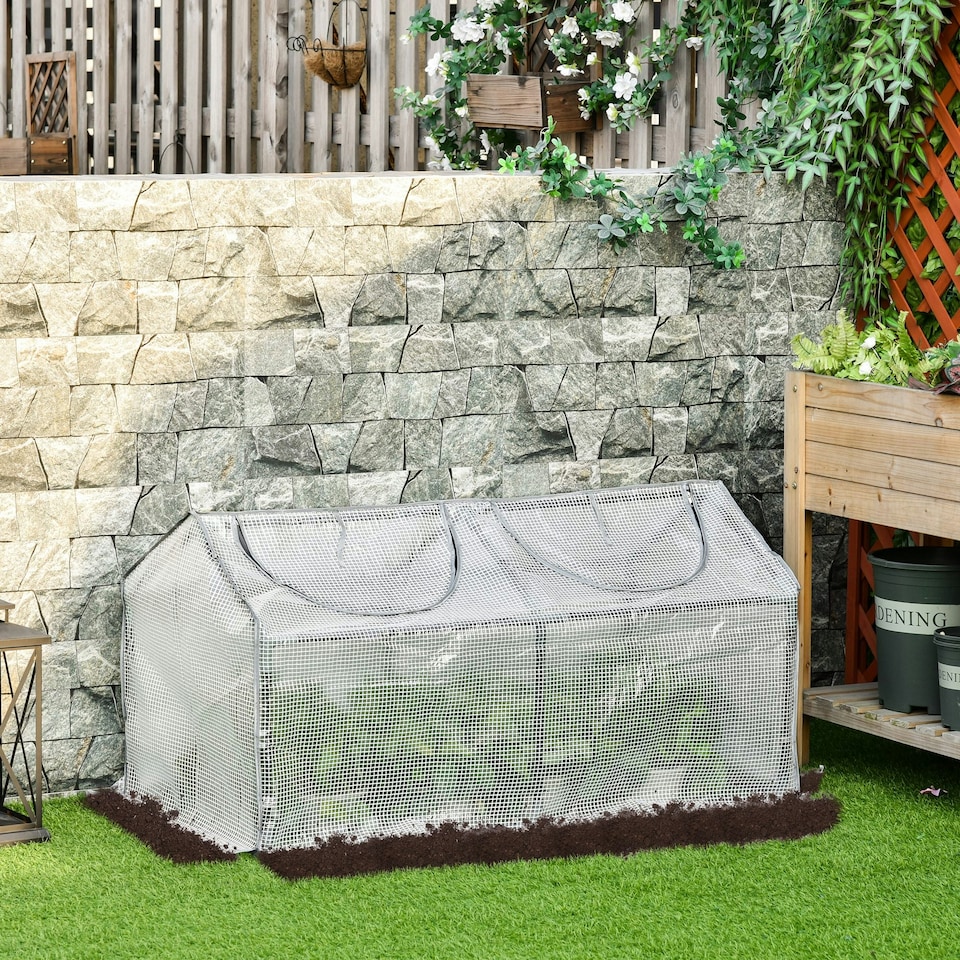 image 1 of Outsunny Greenhouse Plants Foil Tomato Vegetable House W/ 2 Windows White