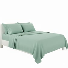 Plain Poly Cotton Easy Care Fitted Flat Sheet Matching Pillowcases Set | Green | Mint | Double