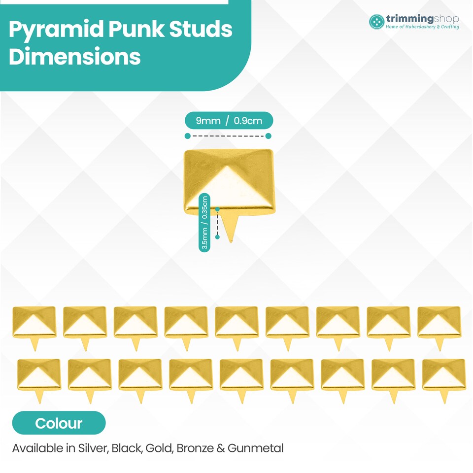 image 1 of 9mm Pyramid Shaped Nail Head Studs Square Metal Leather Rivets - 50pcs
