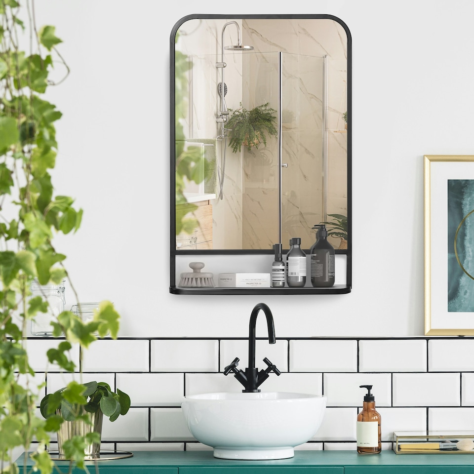 image 1 of HOMCOM Rectangle Wall Mirror with Shelf 86 x 53 cm, for Living Room, Bedroom