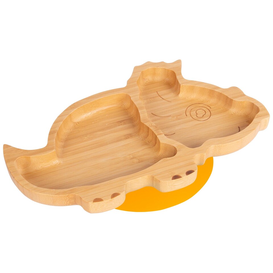 image 1 of Tiny Dining Bamboo Suction Plate - Dinosaur/Yellow - Divided Non-Slip Bamboo Self-Feeding Baby Weaning Plate | Yellow | Yellow
