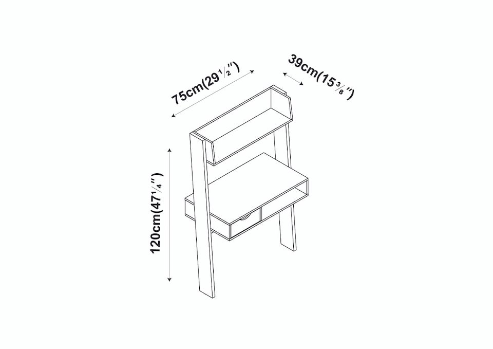 image 1 of White & Oak Ladder Desk with Drawer