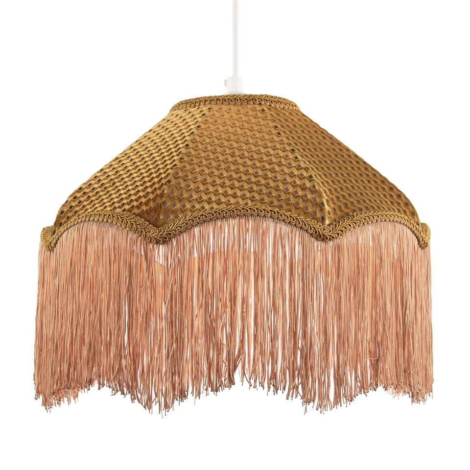 image 1 of Golden Ochre Victorian Scallop Pendant Light Shade with Long Tassels