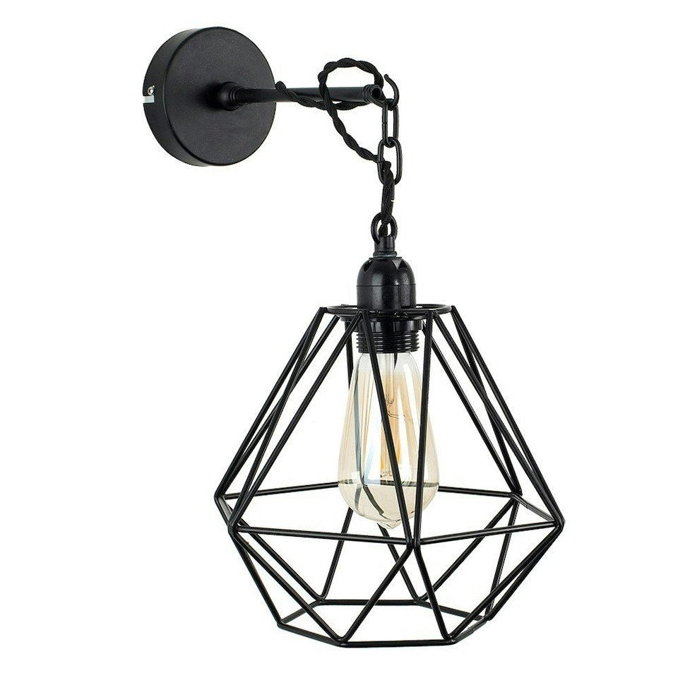 image 1 of ValueLights Industrial Satin Black Wall Ceiling Light Fitting With Black Metal Cage Shade