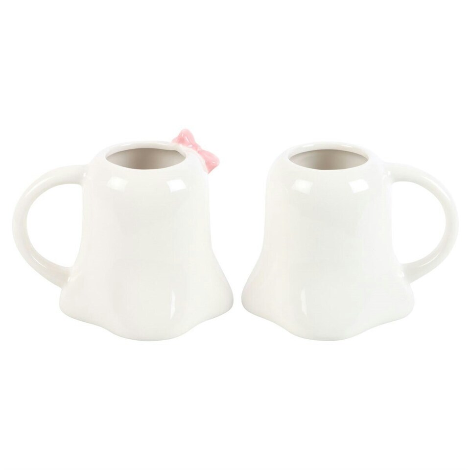 image 1 of Something Different Mr And Mrs Boo Ghost Mug Set - White/Black/Baby Pink - One Size