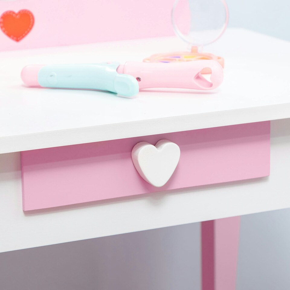 image 1 of ZONEKIZ Kids Vanity Set w/ Mirror, Drawer, Cute Patterns, for Girls - Pink Pink