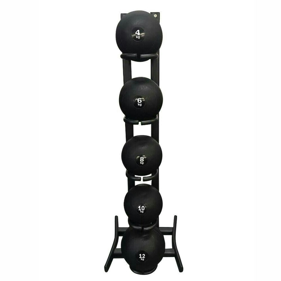 COMMERCIAL MEDICINE BALL RACK WITH BLACK SLAM SET