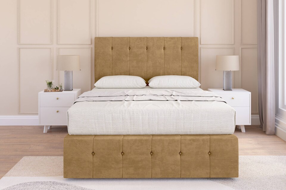 image 1 of Sloomy Cambridge Mink Plush Divan Bed Base 2 Drawers Left Side With 26 Inch Strutted Headboard & 12 Inch Matching Footboard | Brown | Mink | Single | 1