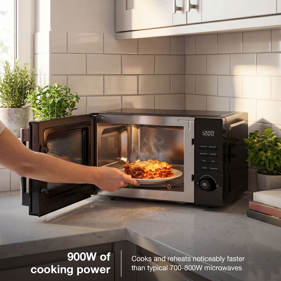 image 1 of Hyundai 900W 23L Black Digital Microwave, Mirror-Effect Glass Door, Stainless Steel Interior HYMW90023DB